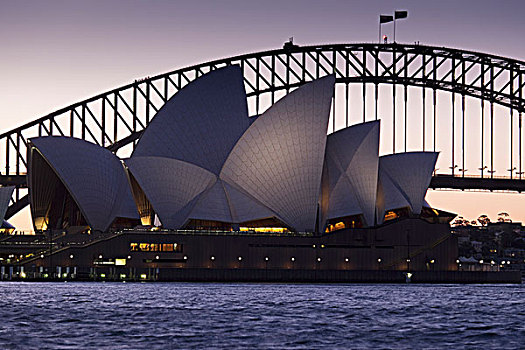 悉尼歌剧院,悉尼海港大桥,黄昏,悉尼,澳大利亚