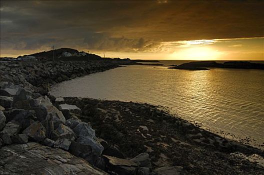 海岸,日落,挪威