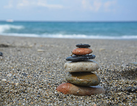 放松,夏天,概念,石头,一堆,海滩,海洋,背景