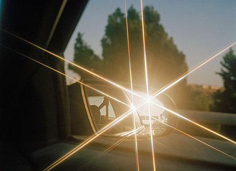 阳光,反射,侧面,镜子,汽车