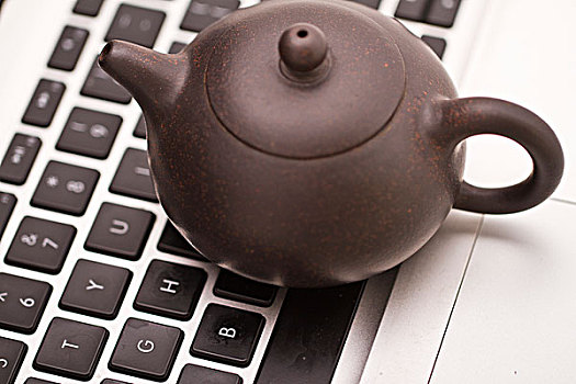 茶壶,电脑键盘,特写