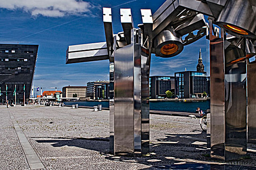黑色,新建筑,皇家,图书馆,现代,雕塑,广场,哥本哈根,丹麦,欧洲