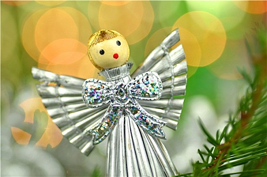 圣诞装饰,银,天使,稻草,背景
