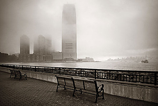 新泽西,纽约,雾状,白天,公园