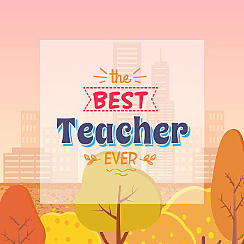 最好,教师,秋天,矢量,插画,祝贺,彩色,家庭教师,背景,模糊,城市,树