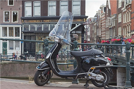 黑色,低座小摩托,摩托车,停放,阿姆斯特丹