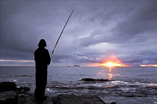 捕鱼者,海滩,罗弗敦群岛,群岛,挪威,斯堪的纳维亚,欧洲