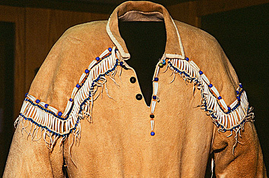 传统,衬衫,晒黑,北美驯鹿,装饰,壳,蓝色,交易,珠子,阿拉斯加