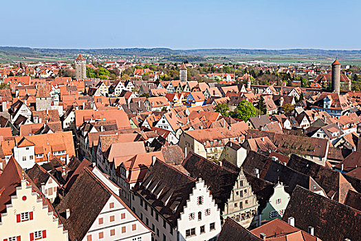 风景,市政厅,塔,上方,罗腾堡,浪漫大道,弗兰克尼亚,巴伐利亚,德国,欧洲