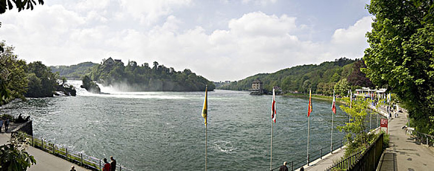 瑞士,沙夫豪森,莱茵河,容器,宫殿,流动,夏天,河边,城堡,安装,建筑,河,瀑布,魅力,景象,象征,自然,水,大量,自然力