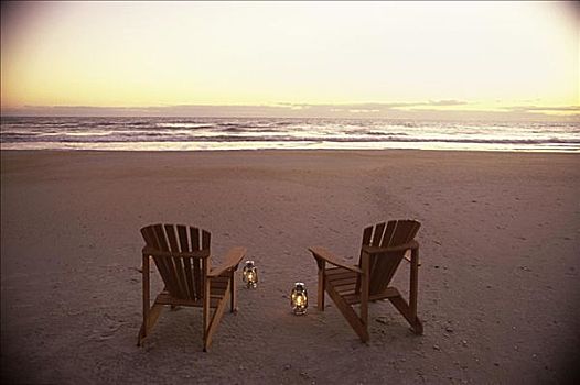 两个,沙滩椅,海滩