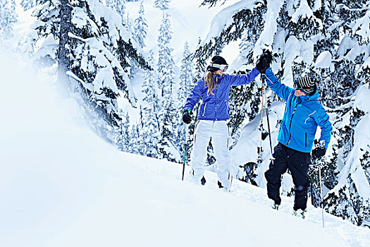 滑雪者,雪,山