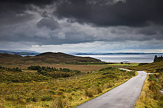 乡间小路,丘陵地貌,海岸,苏格兰