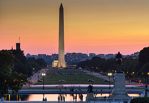 华盛顿纪念碑,国家广场,日落,国会山,华盛顿特区