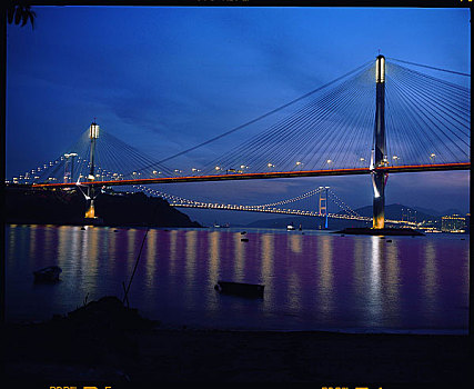 夜晚,桥,上方,海洋,香港