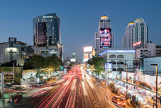 道路,灯,地区,晚上,中心,曼谷,泰国,亚洲
