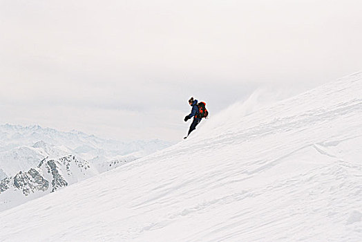 高地,雪,滑雪板玩家,离开,男人,运动,爱好,休闲,运动员,分开,板,驾驶员,背包,有趣,活动,山,顶端,冬天,冬季运动