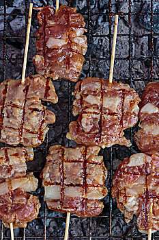 猪肉,扦子,烧烤,泰国