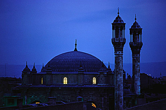 清真寺,黄昏,科尼亚,中安那托利亚,区域,土耳其