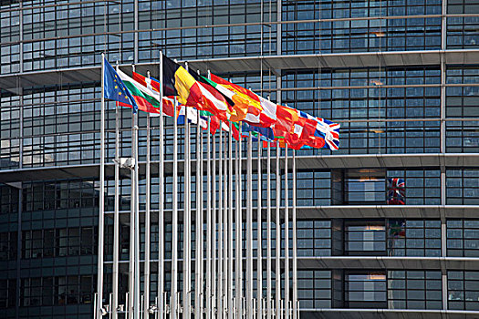 旗帜,欧洲议会,斯特拉斯堡,阿尔萨斯,法国,欧洲