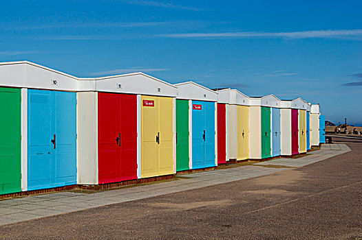 彩色,海滩小屋,德文郡,英格兰,英国