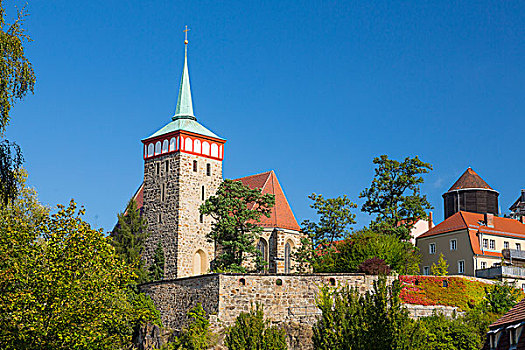 城墙,靠近,施普雷河,教堂,水塔,萨克森,德国,欧洲