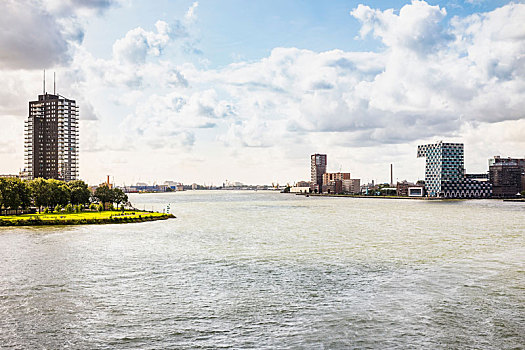 风景,河,摩天大楼,鹿特丹,荷兰南部,荷兰
