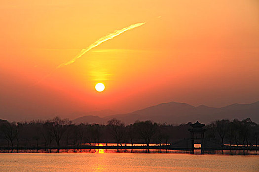 北京颐和园的夕阳
