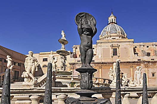 华美,喷泉,比勒陀利亚,广场,工作,雕刻师,巴勒莫,西西里,意大利