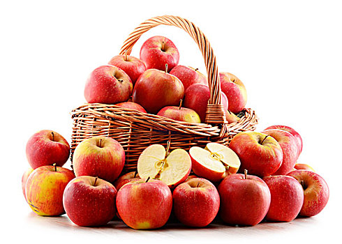 苹果,柳条篮,隔绝,白色背景