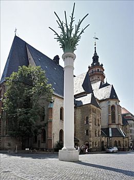 尼古拉教堂,教堂,纪念,柱子,宁和,莱比锡,萨克森,德国,欧洲