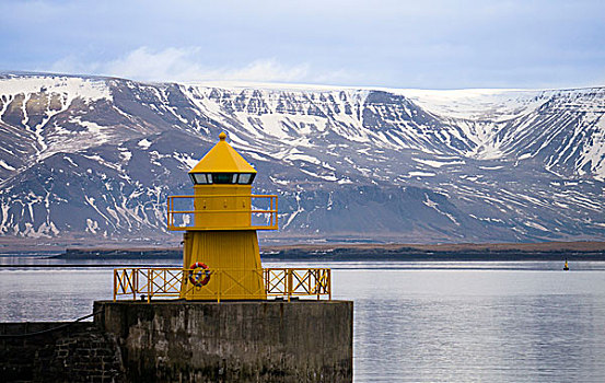 黄色,灯塔,正面,火山,雷克雅未克,冰岛
