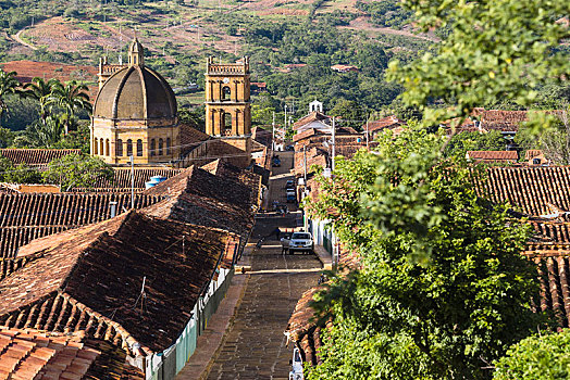 风景,俯视,城镇,大教堂,桑坦德,哥伦比亚,南美