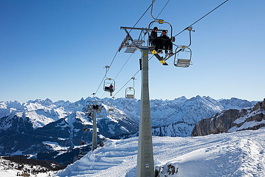 滑雪缆车,克莱恩瓦泽泰,阿尔卑斯山,奥地利,欧洲