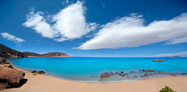 伊比萨岛,全景,海滩,巴利阿里群岛,西班牙