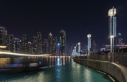 城市,水岸,天际线,夜晚,迪拜,阿联酋
