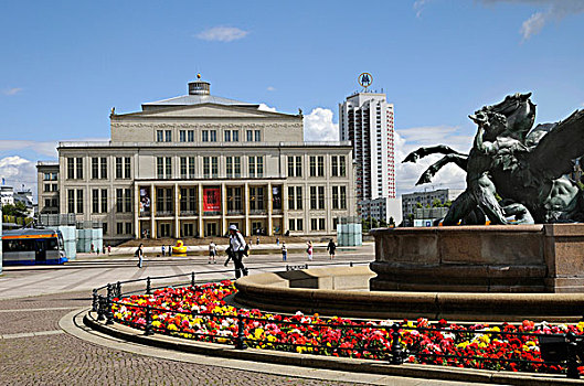 歌剧院,喷泉,莱比锡,萨克森,德国,欧洲