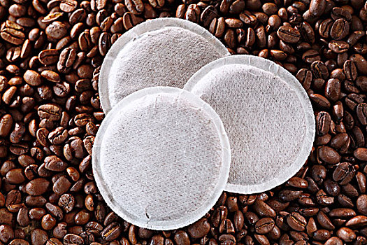 三个,咖啡,垫,咖啡豆