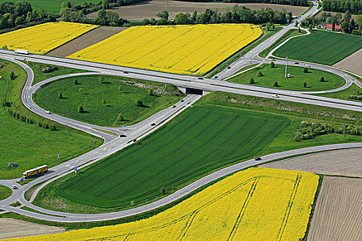 航拍,公路,出口,农业,风景,高速公路,靠近,上巴伐利亚,巴伐利亚