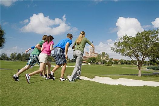 五个,朋友,乐趣,高尔夫球场,比尔提默高尔夫球场,珊瑚顶市,佛罗里达,美国