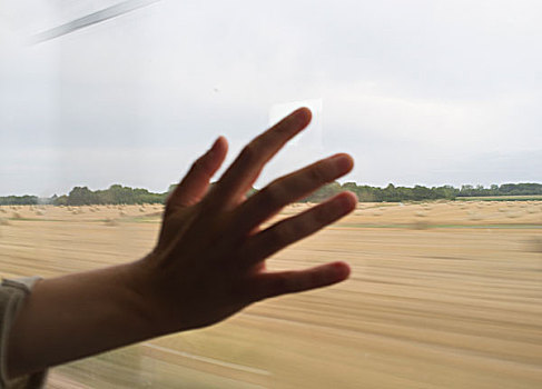 手,列车,窗户,风景