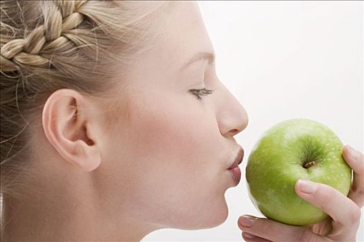 女人,吻,青苹果
