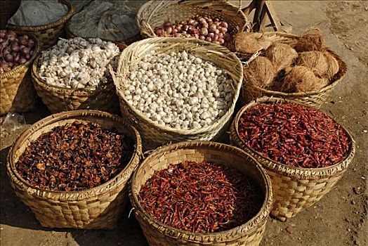 蒜,辣椒,篮子,市场,缅甸