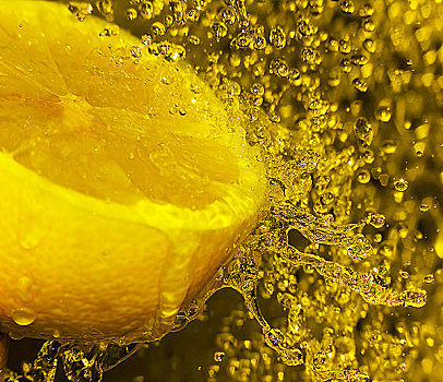水,溅,柠檬