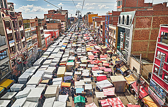 俯视图,街边市场,厄尔奥尔托,玻利维亚,南美