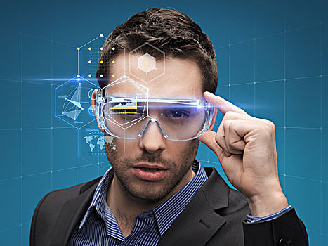 未来,科技,商务,人,概念,英俊,商务人士,虚拟,眼镜