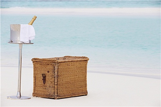 奢华,香槟,野餐,热带沙滩