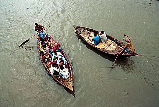 航拍,船,河,靠近,达卡,孟加拉