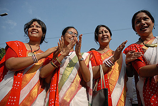 衣服,传统,纱丽服,女人,唱,收获节,艺术,十一月,达卡,孟加拉