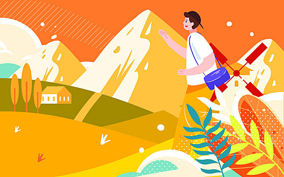 人物秋游秋季出游海報秋分節氣旅行爬山插畫